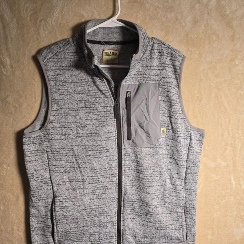 Lake &‎ Trail Men’s Fleece Vest Gray Full Zip Size L Outdoor Hiking Camping 124